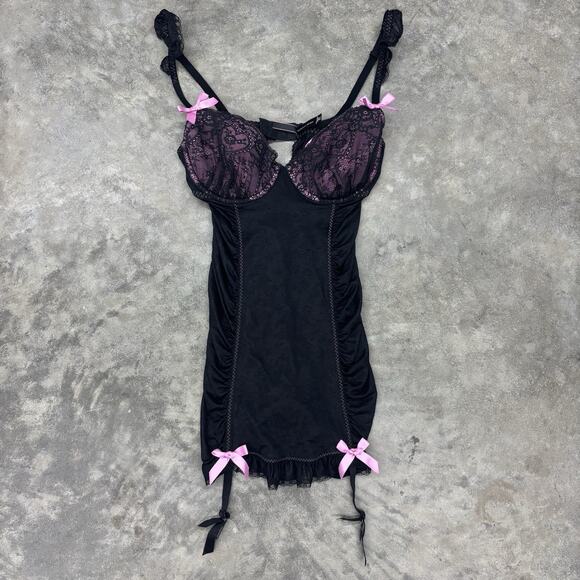 Victoria Secret Sexy Little Things Garter Dress Babydoll Chemise Lace Bow 36C - Picture 1 of 8